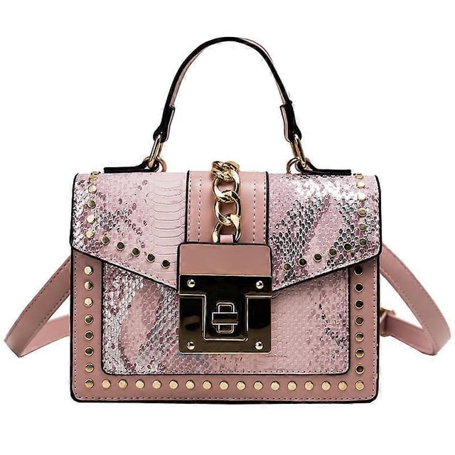 Bolso de hombro tipo serpentina de moda para mujer, bandolera de piel sintética, con cadenas de lujo, cuadrado, 1 unidad, rosa