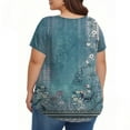 thumbnail image 4 of TQWQT Plus Size Tops for Women Flowy Summer Crew Neck Shirts Floral Pleated T-Shirt Short Sleeve Blouses Loose Casual Blouses Sky Blue 3XL, 4 of 5