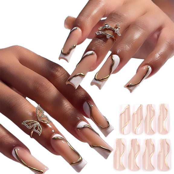 Elegant French Designs on Nails Wraps Artificial Acrylic Nails False Nails Easy to Apply and Remove