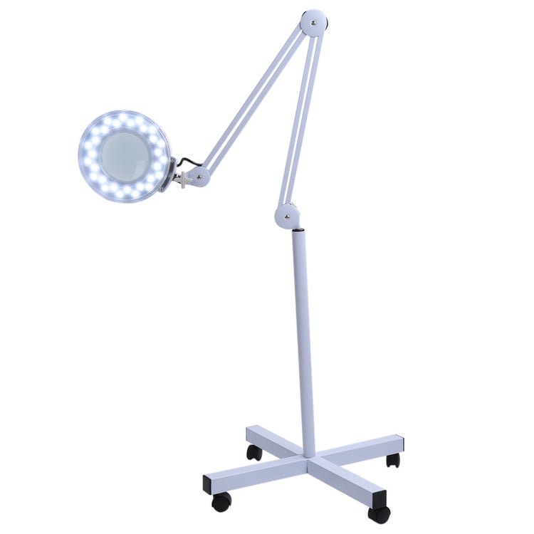 Hobbies-2.25X Craft Dimmable Magniyfing Floor Lamp with 4 Wheel Rolling Base for Estheticians 2,200 Lumens LED Light with 5-Diopter Glass Lighted Magnifier with Swing Arm for Reading Sewing