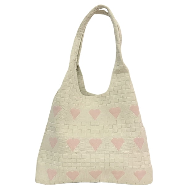 Bolso Playa Malla Hobo Punto Gran Capacidad Con Patrón Corazón Ganchillo para Mujer