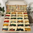 thumbnail image 2 of jejeloiu Retro Train Bed Sheets,Steam Engine Theme King Sheets,Colorful Car Sheet Set For Biye Kids,Breathable Home Decor,4-Piece, 2 of 7
