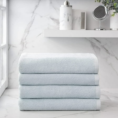 

JIUJIANG Franklin Premium | 4 Piece Bath Towel Sets | Popcorn Textured Sky Blue Bathroom Towels | Hotel & Spa Towels for Bathroom | Soft & Absorbent | 600 GSM 100% Cotton Bath Linen Set
