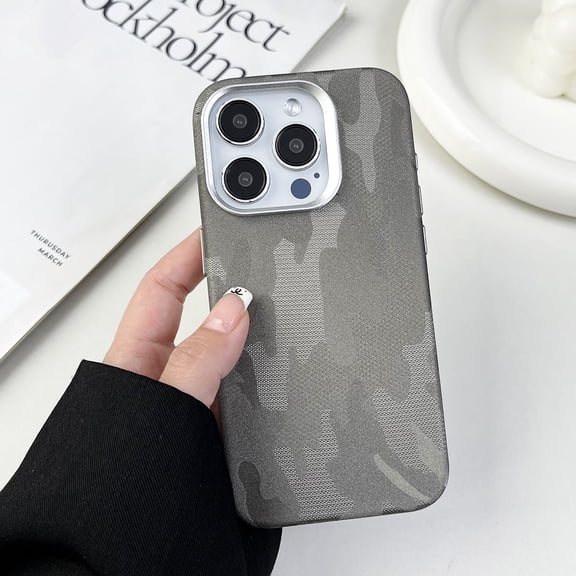 Magnetic Case for Apple iPhone 15 Pro Max for Women Men, Compatible with Magsafe Slim Fit Stylish Ccamouflage Pattern Drop Resistant Anti-Scratch Bumper Rugged Case Hard Shell, Gray