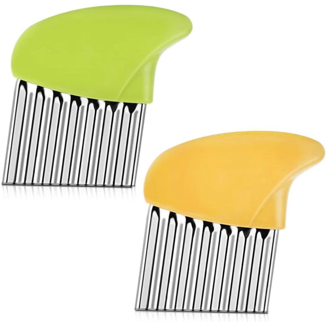 Crisp Edge Creator, cortador ondulado de acero inoxidable, picador de verduras para patatas y zanahorias, juego de 2 piezas (verde y amarillo)