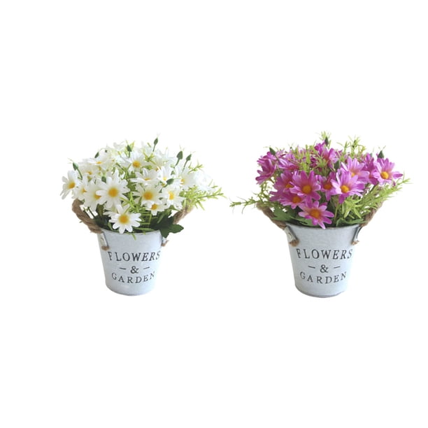 macetas de hojalata con forma de margarita americana, simulación de plantas, decoración de paisajes falsos, macetas para el hogar, la oficina y el balcón (colores variados)