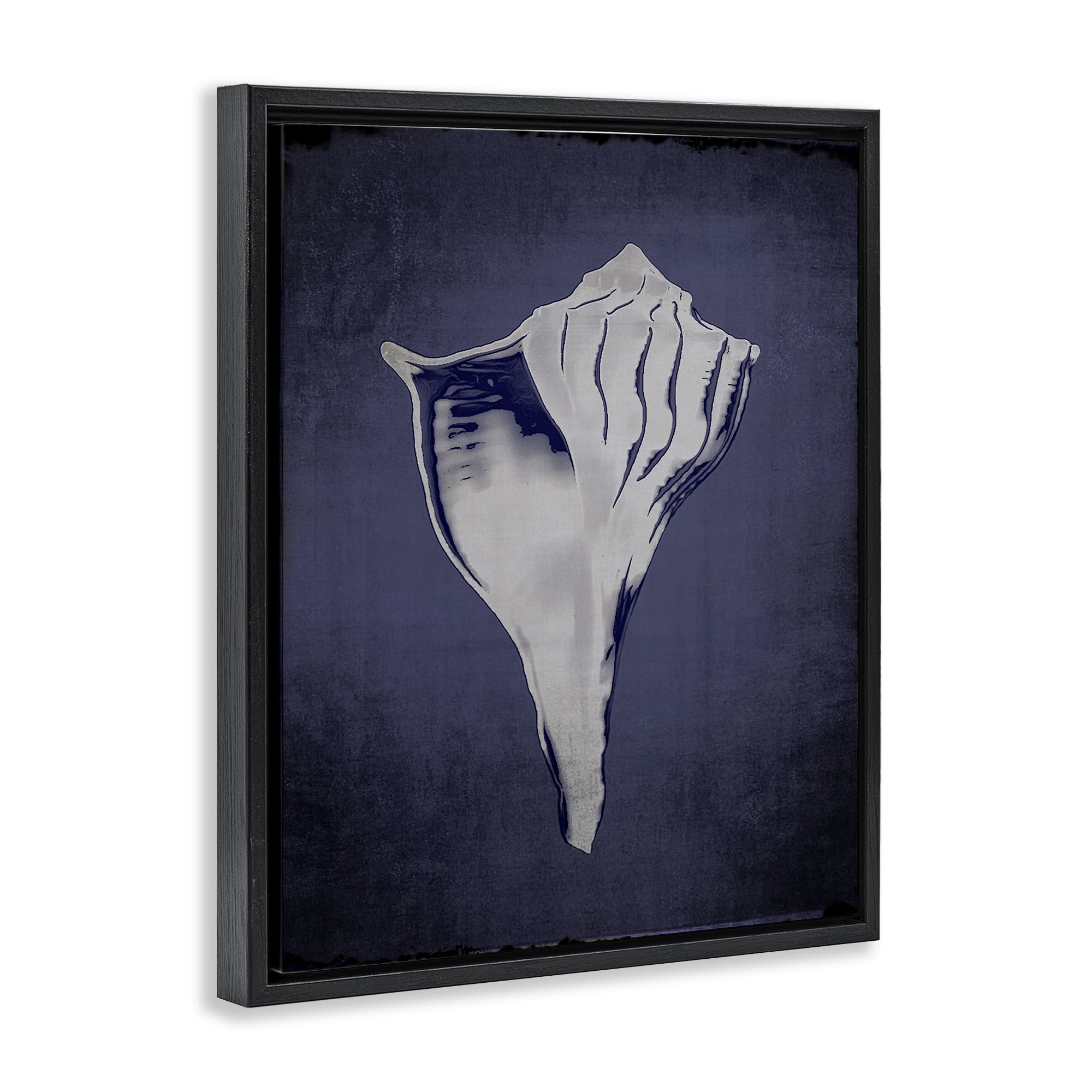 Stupell Industries Lightning Whelk on Indigo Nautical & Beach Painting Black Floater Framed Canvas Art Print Wall Art, 25 x 31