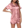 thumbnail image 6 of BLVB Satin Pajamas Set Women's Short Sleeve Tops Sleepwear Soft Silk Button Down Loungewear Comfy Pjs Shorts Set Homewear, 6 of 6