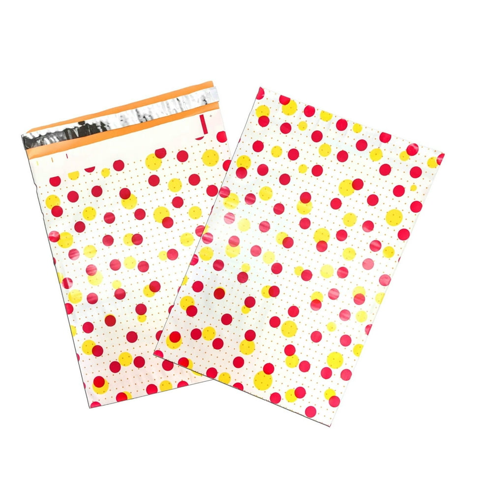 10" x 13" Yellow&Red Polka Dot Flat Poly Mailers, Self Sealing Flat