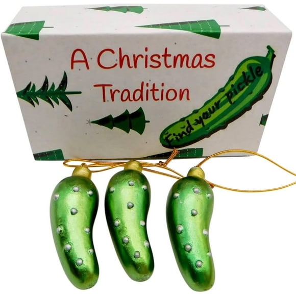 Pickle Ornament Deluxe Boxed Set Christmas Tradition Decoration Handpainted Polyresin Decor, Set of 3