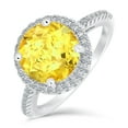 thumbnail image 2 of Bling Jewelry Womens Classic 3CT Clear Yellow CZ Round Solitaire Halo Engagement Ring .925 Sterling Silver Thin Pave Band, 2 of 4