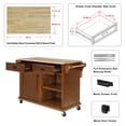 thumbnail image 4 of Kitchen Island Cart with Large Storage Cabinet and drawers on Wheels or Solid Wood Cabinet Feet, Rubberwood Countertop and Drop Leaf Breakfast Bar, Greenguard Gold Certified, Mahogany, 4 of 25