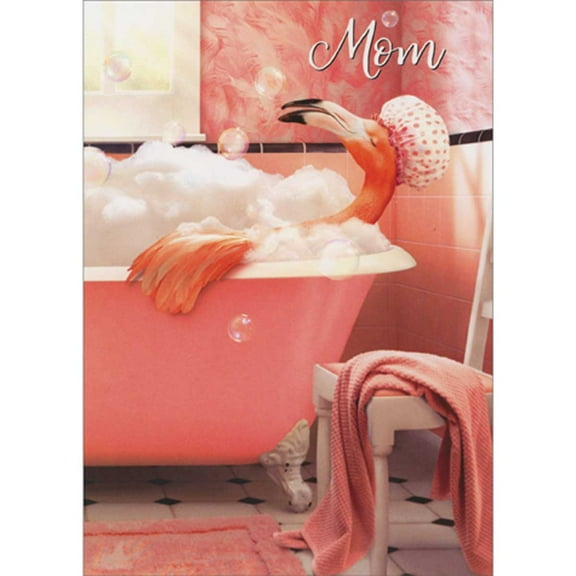 Avanti Press Flamingo Bubble Bath in Pink Clawfoot Tub Funny Birthday Card for Mom