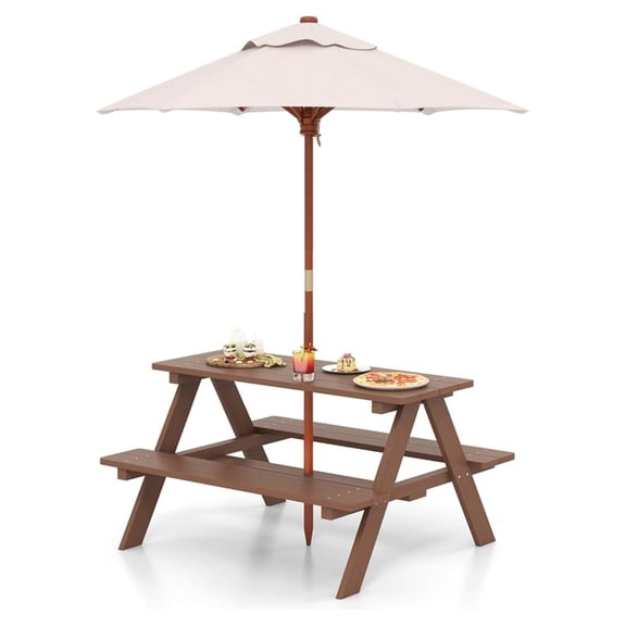 Kids Picnic Table, Toddler Outdoor Table & Set, Wooden Children Patio Furniture with Folding Umbrella, Kids Picnic Tables for Outdoors, Gift for Boys Girls