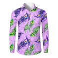 thumbnail image 3 of Fgvctg Mardi Gras Button Up Shirt Men Carnival Party Long Sleeve V Neck Button Down Blouse Collared Oversized Mask Print Shirts Dressy Business Casual Tops Purple Pink 2XL, 3 of 5
