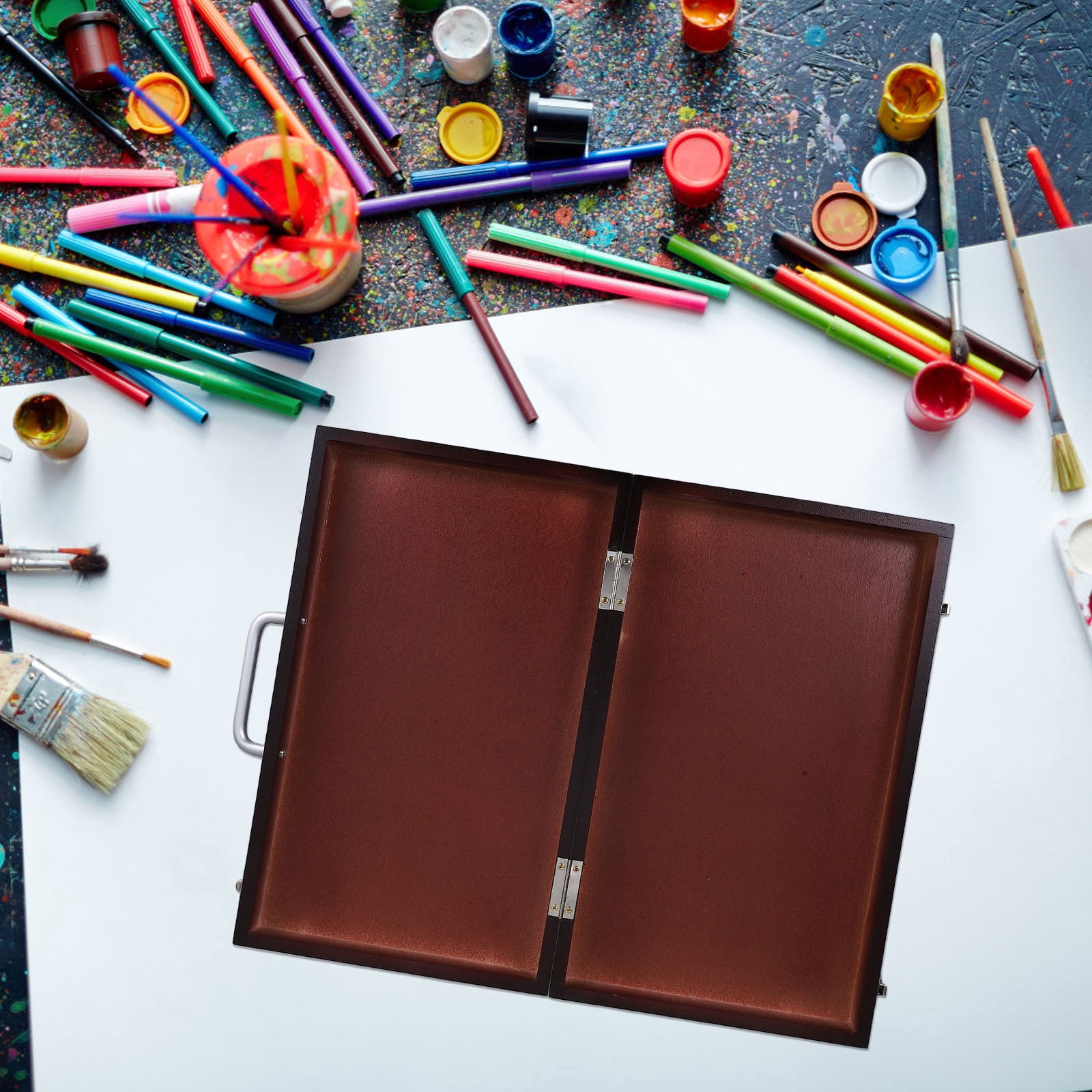 ETHZZLE Wood Watercolor Palette Portable Paint Box with Lid and Pen Holder for Painting