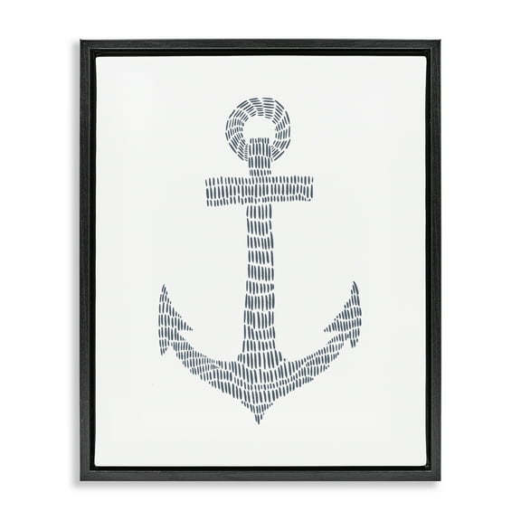 Stupell Industries Minimal Nautical Anchor Coastal Painting Black Floater Framed Canvas Art Print Wall Art, 17 x 21