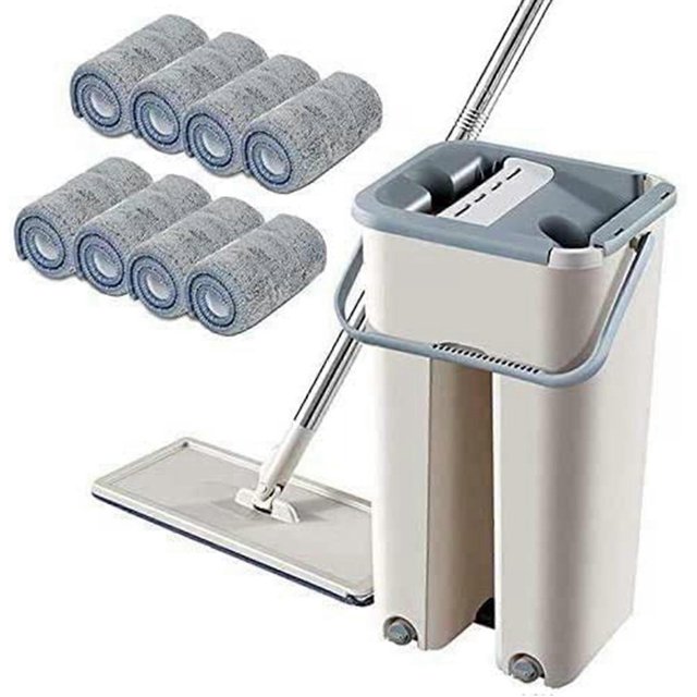 Floor 360 Degree Rotation Telescopic Handle Self-Cleaning Flat Mop with Microfibre Pads and Cleaning