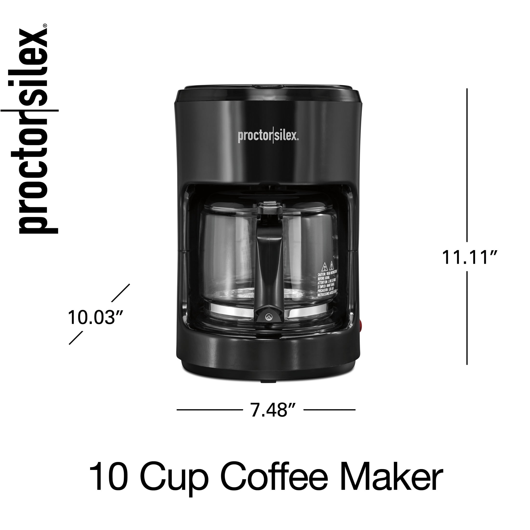 Proctor Silex 10-Cup Drip Coffee Maker Machine with Glass Coffee Pot, Black