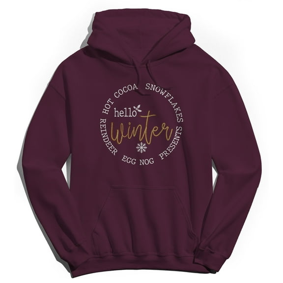 Haywood & Main Hello Winter Graphic Maroon Men's Cotton Pullover Hoodie