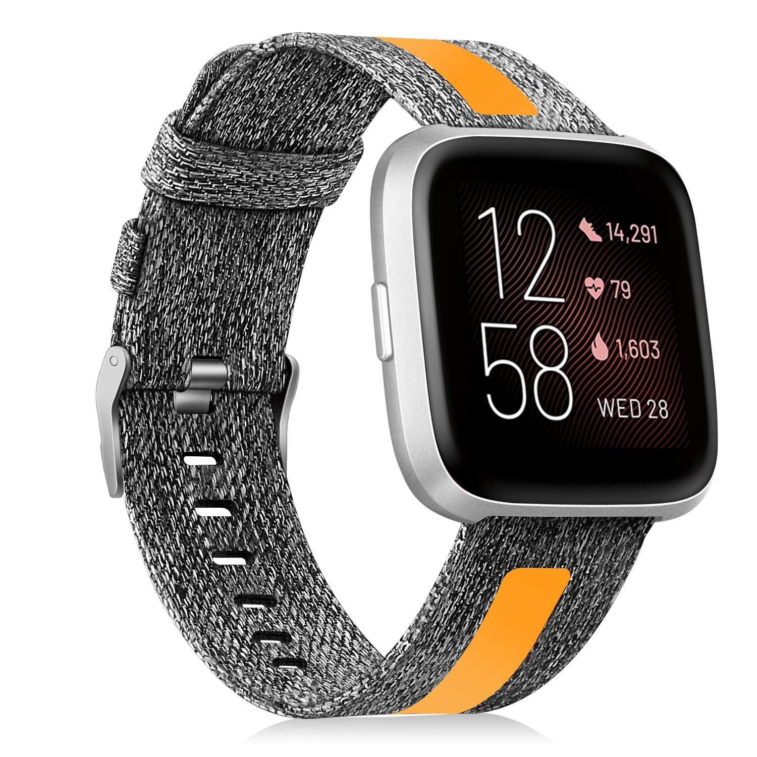Watch Bands Compatible with Fitbit Versa 2 / Versa Lite/Versa, Breathable  Woven Fabric Strap Reflective Strip Replacement Wristband Compatible with Fitbit  Versa Smart Watch, Charcoal, Orange - Walmart.com
