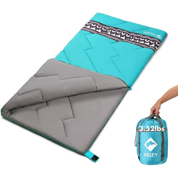 VILLEY Camping Sleeping Bag, Lightweight Backpacking Sleeping Bag with Compression Sack for Adults & Kids, Outdoor Camping Hiking Equipment for 3 Season Warm & Cool Weather - Summer, Spring, Fall