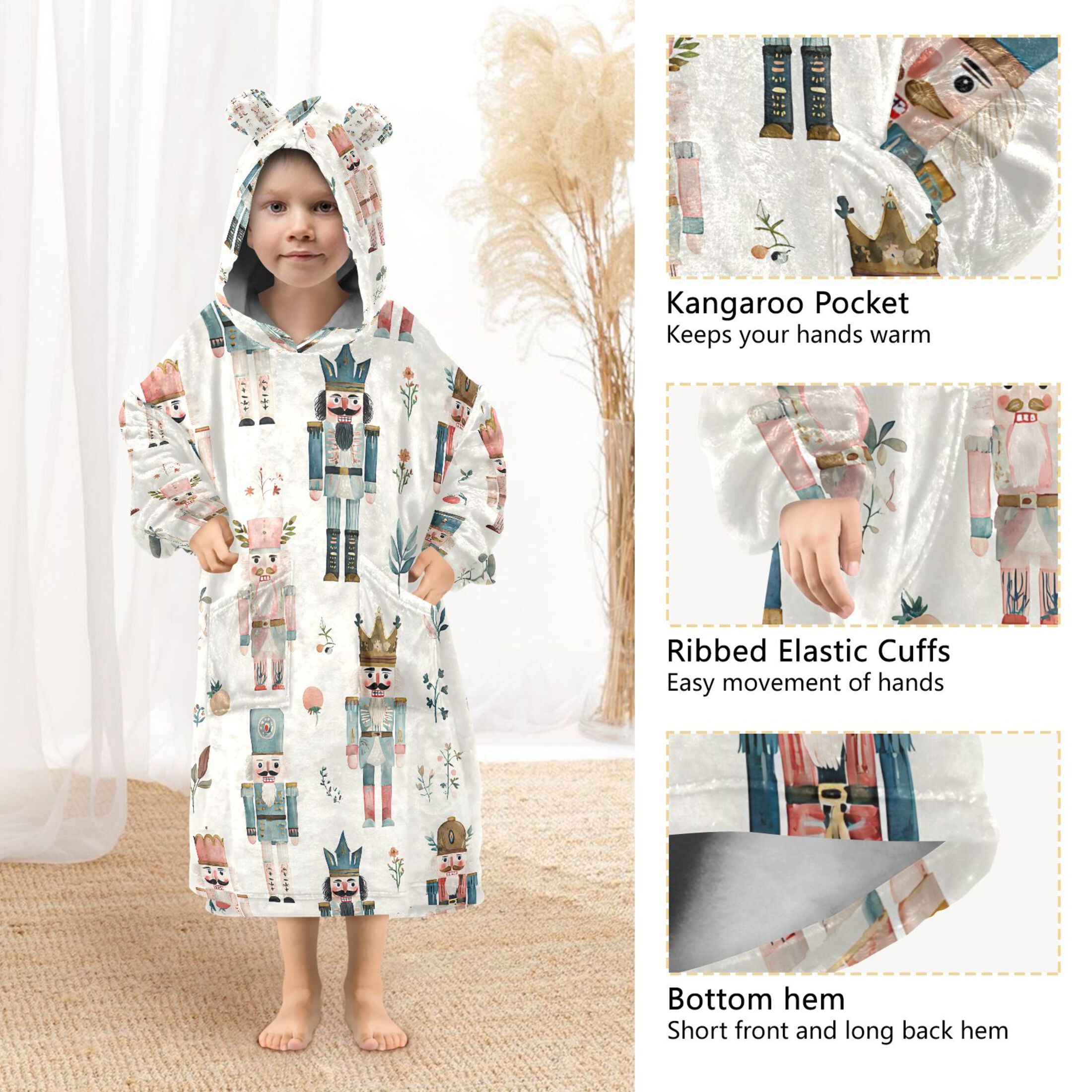 joogoo Blanket Hoodie for Nutcracker Soldiers Christmas Oversize Sweatshirt 3-14 YR L