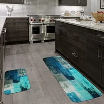 Teal Kitchen Mat Turquoise and Grey Kitchen Rugs and Mats Non Skid Washable 17"X48" 17"X24" Set of 2 Abstract Art Kitchen Floor Rugs Mats for Kitchen Dining Floor Home Office Sink Laundry