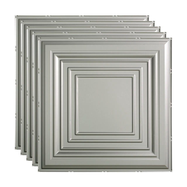 FASÄDE Traditional 3 Decorative Vinyl 2ft x 2ft Lay in Ceiling Panel in Argent Silver (5 Pack)