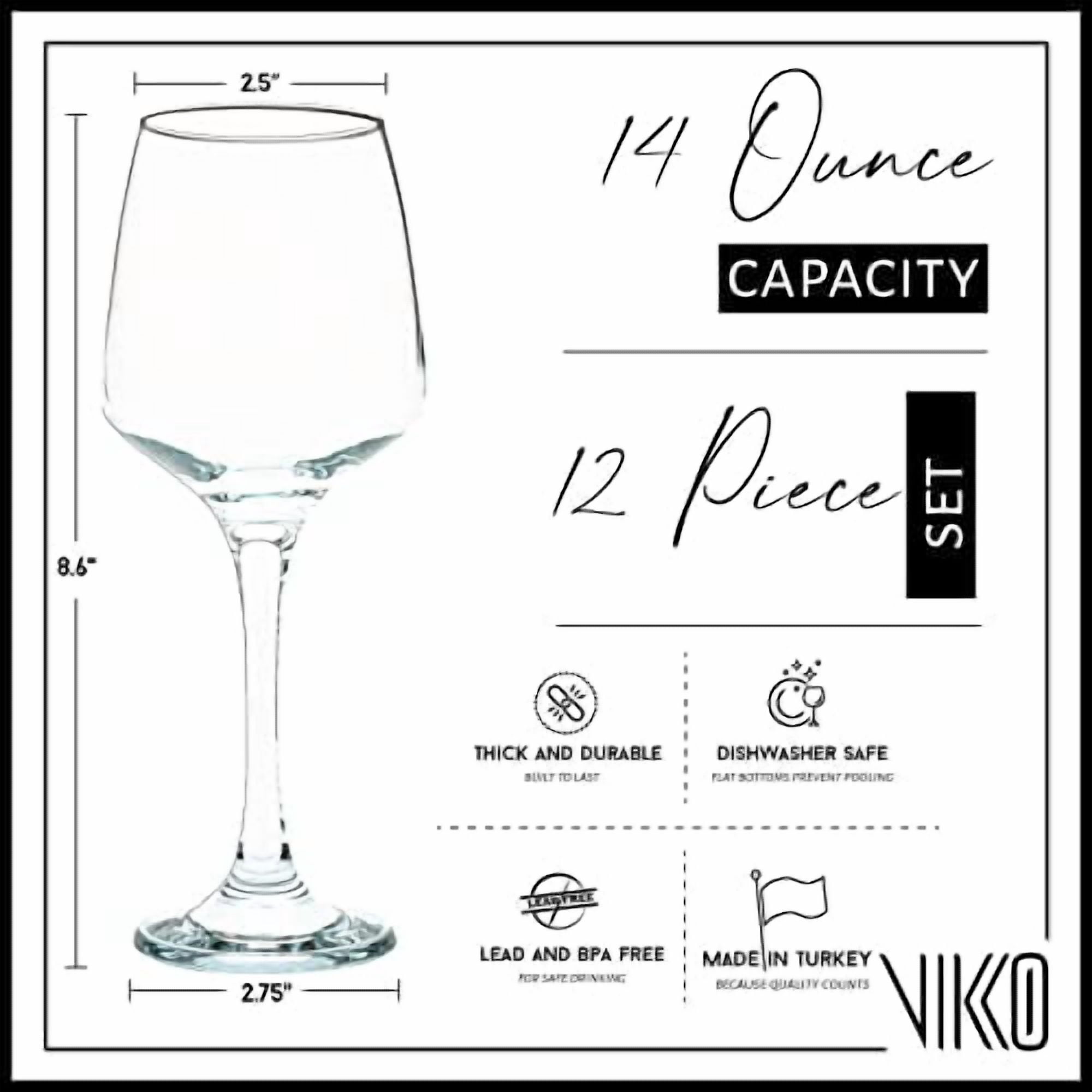 Vikko Wine Glasses, Set of 12 Red Wine Glasses, 14 Ounce Clear Wine Glass, Classic, Durable European Stemware