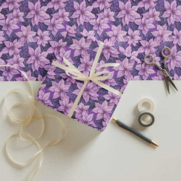 Purple Floral Christmas Gift Wrapping paper sheets
