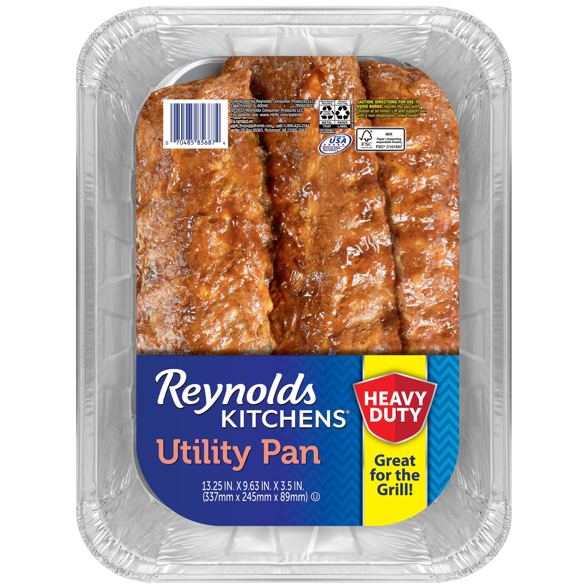 (3 pack) Reynolds Kitchens Heavy Duty Extra Deep Disposable Utility Pan for Grilling, 13.25 x 9.63 x 3.5 in., 1 Count