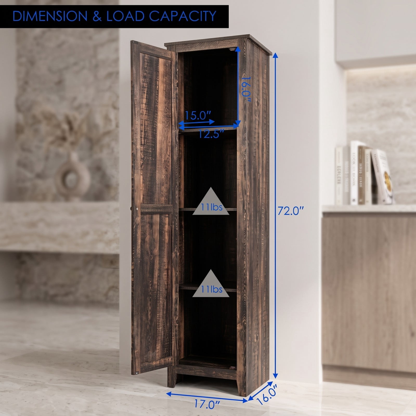 ALPULON Linen Tower Bathroom Storage Cabinet, Tall Slim Freestanding Floor Organizer with 4 Shelves and Enclosed Door, Narrow Anti-Tip Side Storage for, Walnut