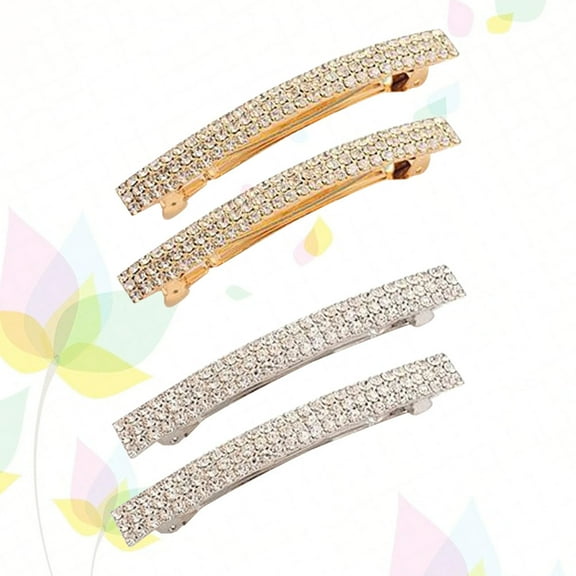 ORDDIART 4Pcs Golden Silver Decorative Hair Barrettes Chic Style Rhinestone Barrette for Daily Life Meeting 7x0.5x0.4cm