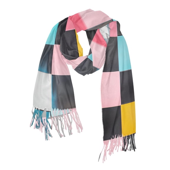 FORMRS Womens Scarf Winter Soft Long Big Warm Shawls Wrap Tassel Scarves, Pink Checkered Pattern