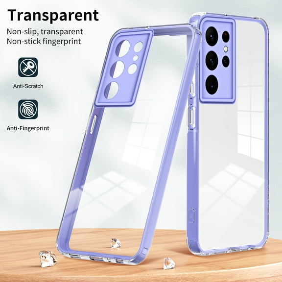 Transparent Case for Samsung Galaxy S22, Galaxy S22 Clear Case, Non-yellowing HD High Translucency Anti-Fingerprint Soft TPU Back Hard PC Frame Protective Case for Samsung S22 5G 6.1", Purple
