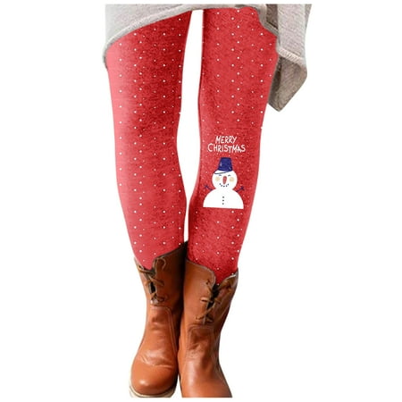 Labakihah Leggings For Women Leggings Elastic Slim All- Women Casual Printed Long Christmas Pants Boot Pants Red