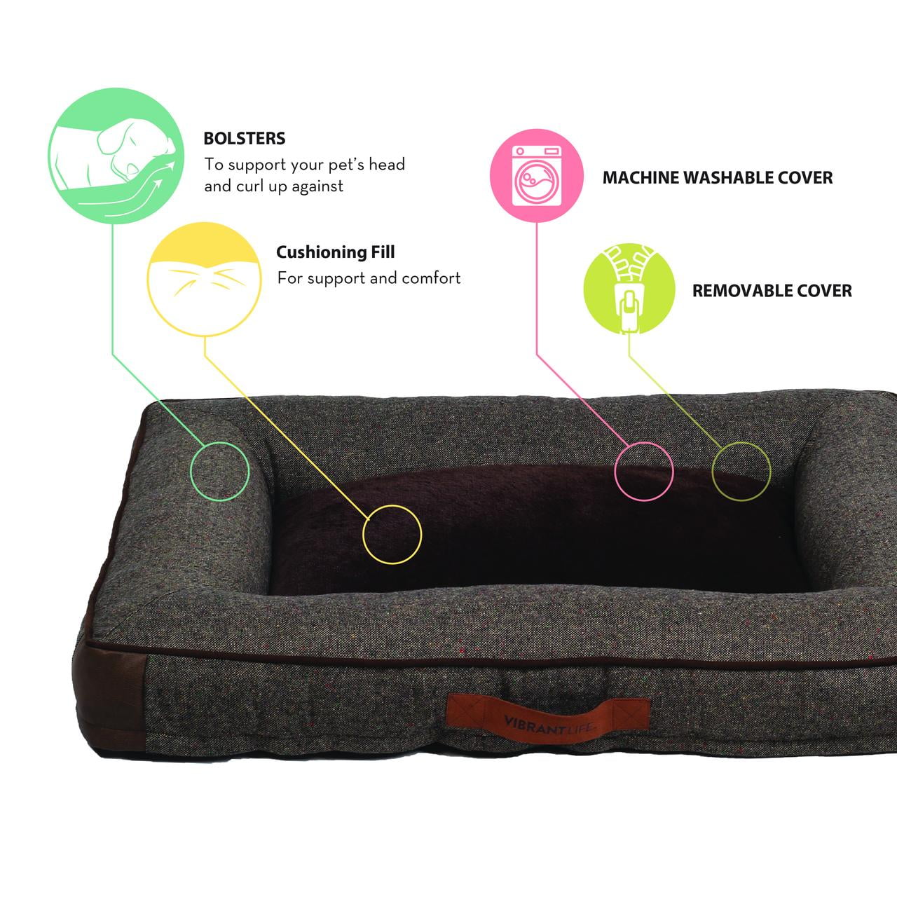 Vibrant Life 27x36x4in Rectangle Bolster Bed Brown