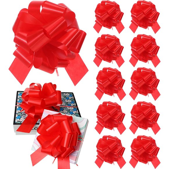 YISITIAN Nœuds Rouges à Tirer, 12 Pcs 9 Pouces Grands Nœuds d'Emballage Cadeau de Noël pour Décoration de Voiture Cadeau d'Anniversaire Accessoires de Décoration de Fête AZ1014-3278
