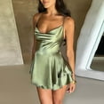 thumbnail image 2 of Riforla Women Soild Backless Short Romper Satin Dress Cowl Neck Tie Ruffle Layer Spaghetti Strap Jumpsuit Mini Dress Summer Elegant Lady Style Dress Dresses for Women Green S, 2 of 7