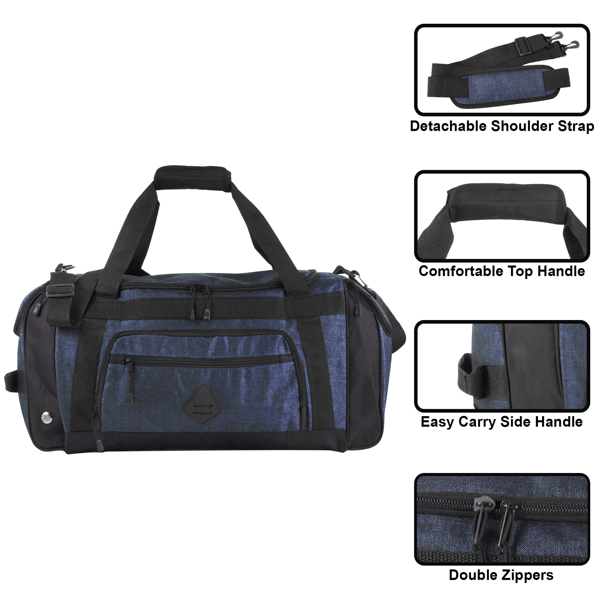 Summit Ridge 24"L Duffel Bag 42 Liter Capacity for Gym Clothes, Sports Equipment, Towels, Sneakers, Travel, Commute in Navy Blue