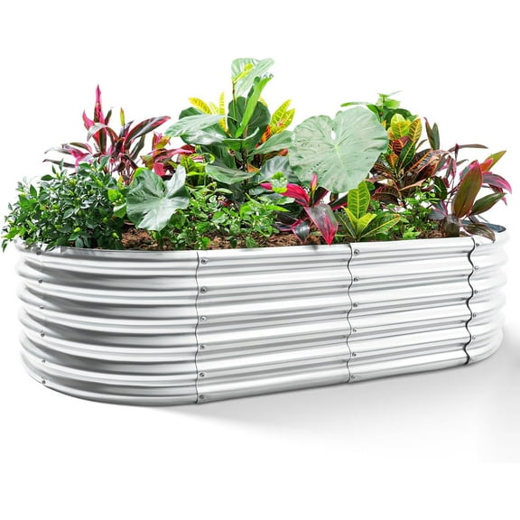 6x3x1.5ft Galvanized Raised Garden Bed Kit, Metal Planter Boxes Outdoor, Oval Metal Raised Garden Bed for Vegetables, Flowers (Silver)