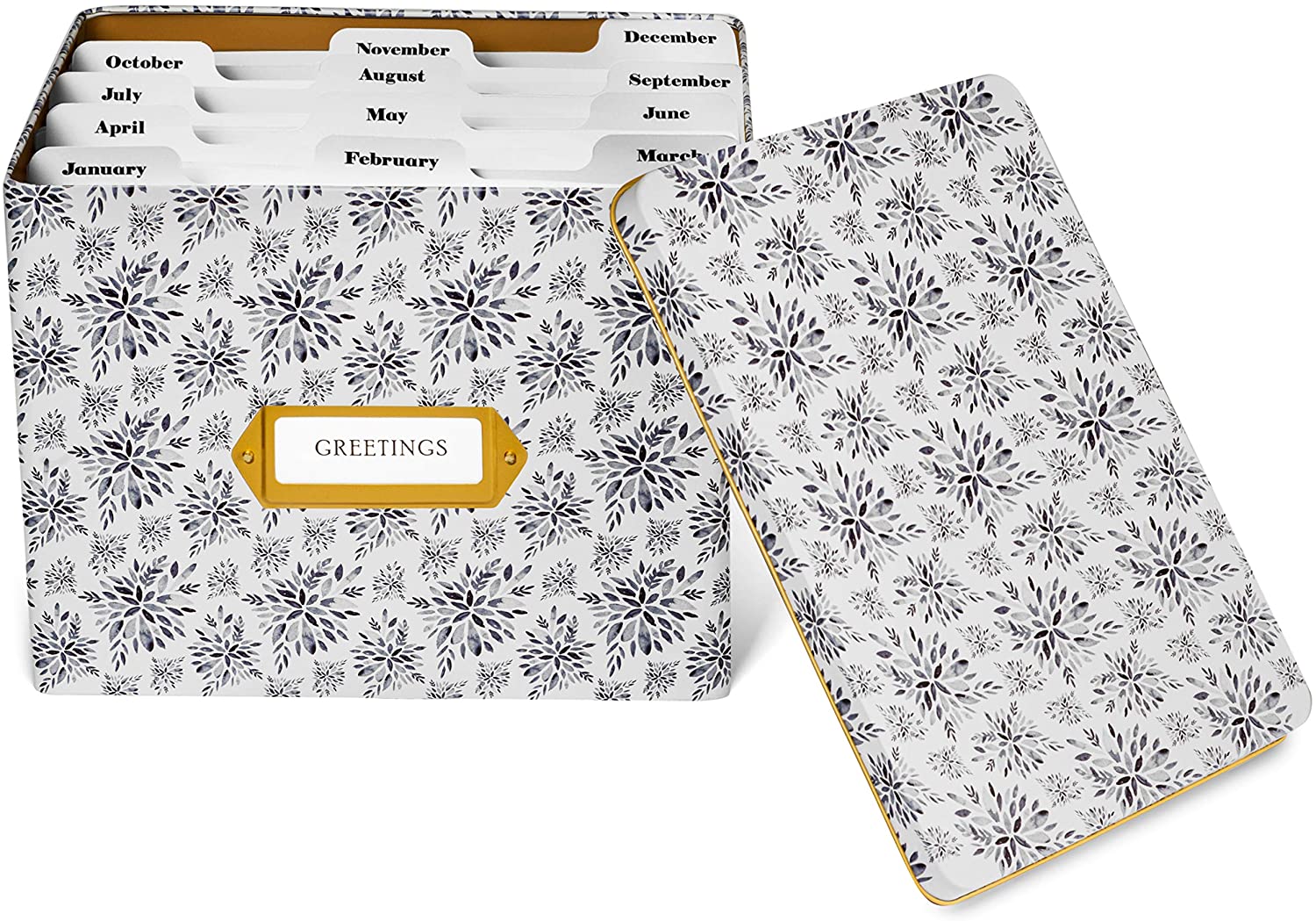 Jot & Mark Greeting Card Organizer Tin Box with Tabbed Dividers (Indigo