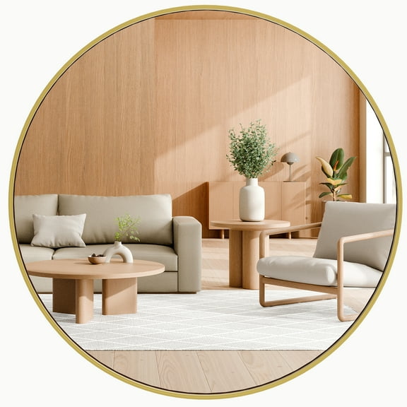 MCQ 30 Inch Round Mirror, Gold Metal Frame Wall Mirror for Entryway, Bathroom, Vanity, Living Room, Modern Circular Mirro