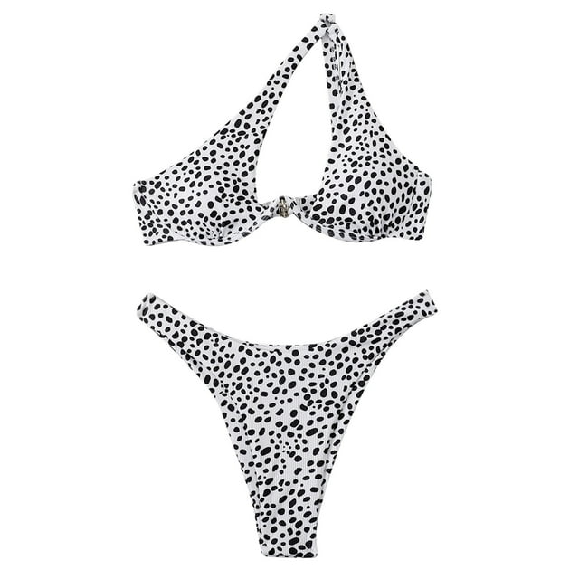 Cameland Ladies' Sexy Printed Split Shoulder Steel Support Bikini Two-piece Swimsuit Set