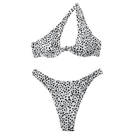Jjayotai No Boundaries Womens One Shoulder Bikini  Dot Print High Waisted Cheeky Thong Swimwear  Two Pieces Bathing Suit  Women s Swimsuits 2025 White~ S