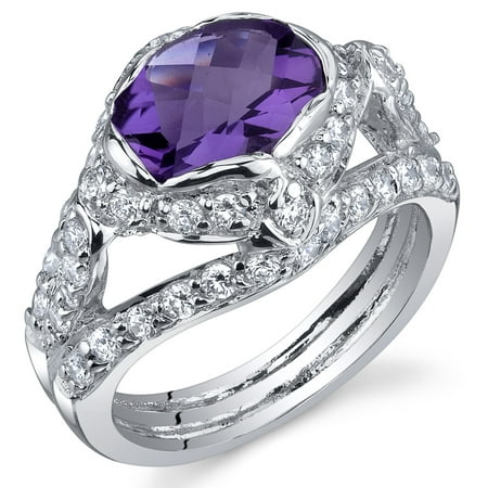 Peora 1.50 Ct Amethyst Engagement Ring in Rhodium-Plated Sterling Silver