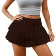 thumbnail image 3 of Lace Mini Skirt for Women Layered Tiered Ruffle Skirt Flowy Party A Line Hight Waisted Ruffle Skirt Skort Coffee L, 3 of 5