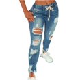 thumbnail image 2 of Fairnull Women Jeans Ripped Hole Stretchy Summer Slim-fitting All Match Denim Pants for Daily Wear, 2 of 7
