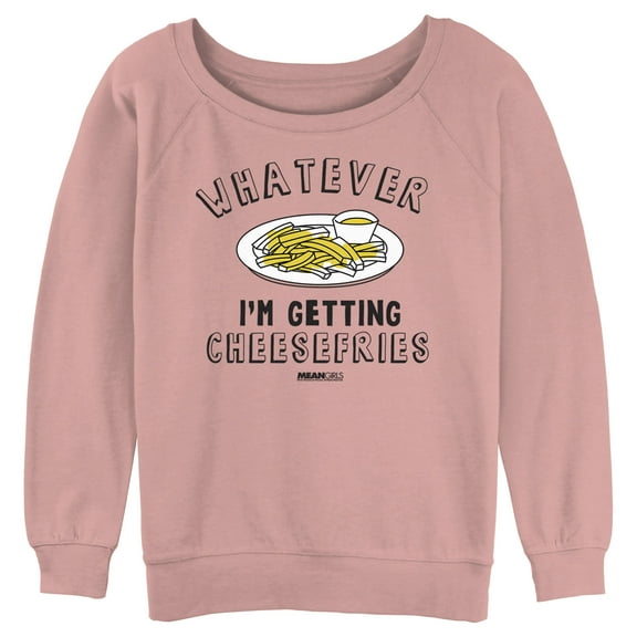 Junior's Mean Girls Whatever I’m Getting Cheese Fries Sweatshirt Desert Pink 2X Large
